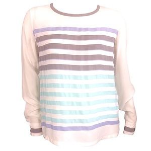 EQUIPMENT Blue Grey Crepe Silk Striped Long Sleeve Blouse
